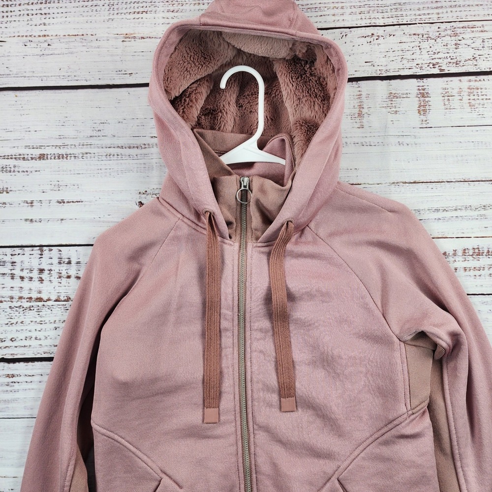 Athleta Triumph Luxe Shine Hoodie XS Dogwood Mauve Pink Sherpa Lined Full Zip